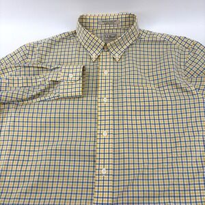 LL Bean Mens L-Tall  Button‎ Down Shirt Yellow Blue Plaid L/ Sleeve L T